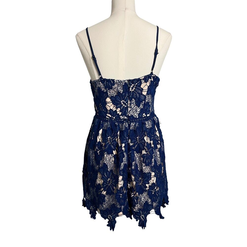 Parisian Lace Fit & Flare Dress Womens 10 Petite Blue Floral Party Cocktail - Picture 7 of 12